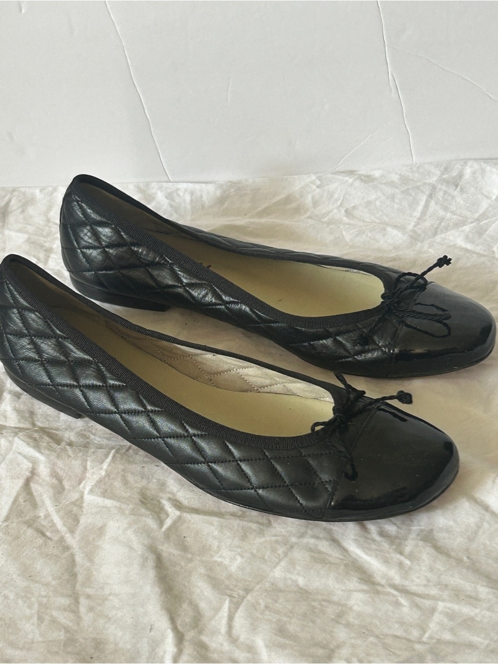 FSNY French Sole Black Quilted Patent Cap Toe Ballerina Flats Spain Quiet luxury